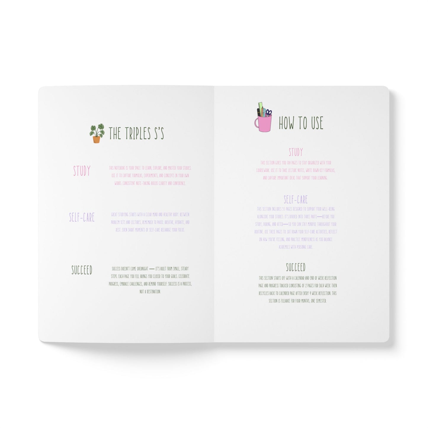 Self-Care + Studies = Success | Academic Planner & Journal