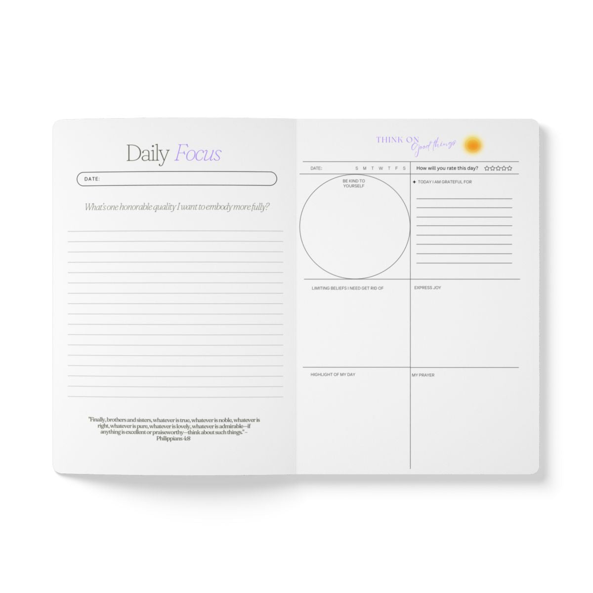 Daily focus Journal - Think on good things