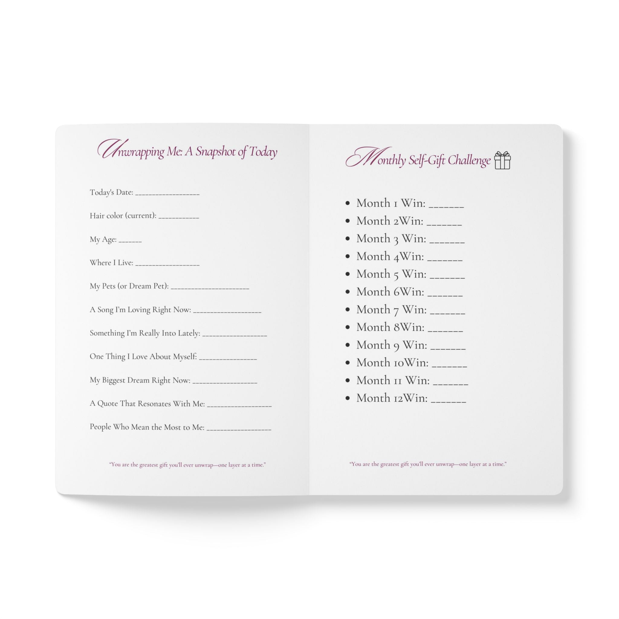 Gift of growth- Birthday Journal -Unwrap your best year